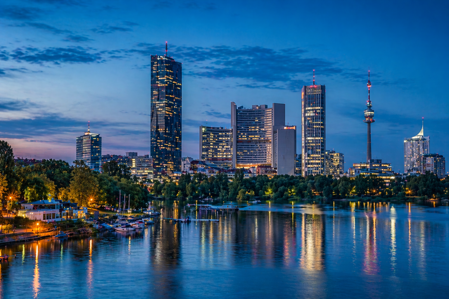 St. Stephen's Cathedral and Belvedere Palace, Vienna — night view